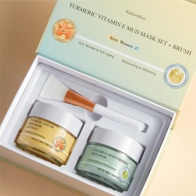 RadiantRise Face Care Oil Control Soothing Deep Cleansing Firming Skin Care Product Turmeric Vitamin E Mud Face Mask with Brush