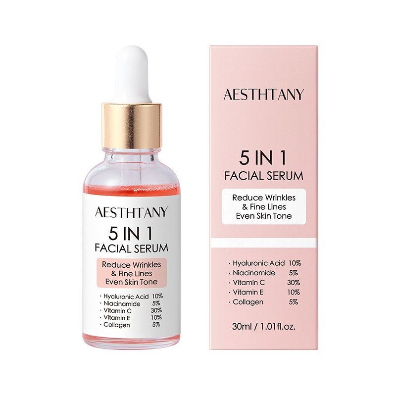 ODM Anti-Aging Collagen Repair Hydrating Brightening Shrink Pore Skin Care Ascorbic Acid Vitamin C Vitamin E 5 in 1 Face Serum