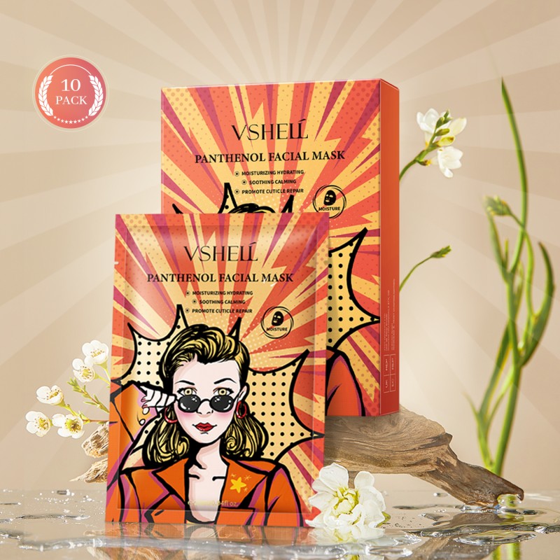 VSHELL PANTHENOL FACIAL MASK Natural Plant Essence Mild Face Skincare Variety Mask Set Korean Ingredient Sheet Mask