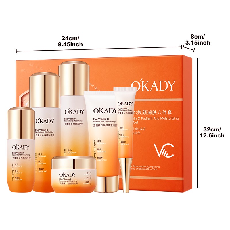 Enhances Radiance Reduces Dullness Nourishes Skin Brightening Hydrating Revitalizing Five-Type Vitamin C Skincare Set Six Pieces