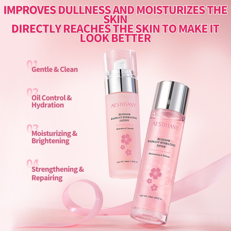 AESTHTANY Sakura Radiance Moisturizing Eight Piece Set Hydrating Brightening Nourishing Anti Aging Facial Skin Care Set