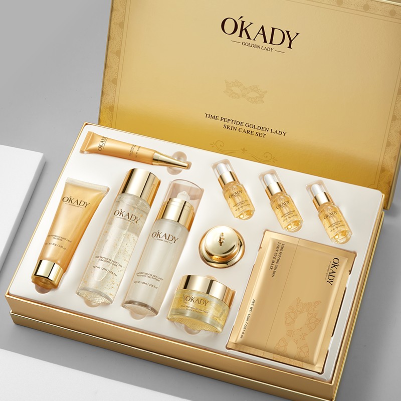 OKady Beauty Set Face Care Time Peptide Golden Lady Anti-wrinkle Nourishing Eye Cream Facial Mask Skin Care Set
