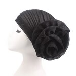 Glitter Turban Manufacturer - OEM Luxury Stretchable Flower Muslim Beanie