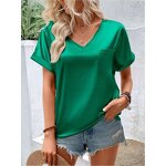 Women's T-shirt Manufacturer - OEM Satin V-neck Pocket Casual Top