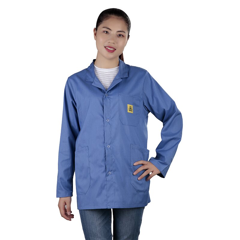 ESD Lab Coat Manufacturer - OEM White Blue Color Antistatic Safety Cleanroom Worker