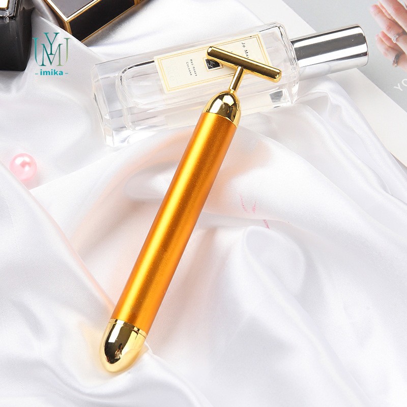Electric 24K Gold  T-Shape Vibrating Beauty Bar Facial Massage Face Lifting Skin Electric Face Massager Facial Lifting Tool