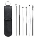 Ear Cleaner Ear Picking Tools Leather Pouch 6-Piece Set Stainless Steel Ear Scoop Double Head