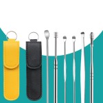 Ear Cleaner Ear Picking Tools Leather Pouch 6-Piece Set Stainless Steel Ear Scoop Double Head