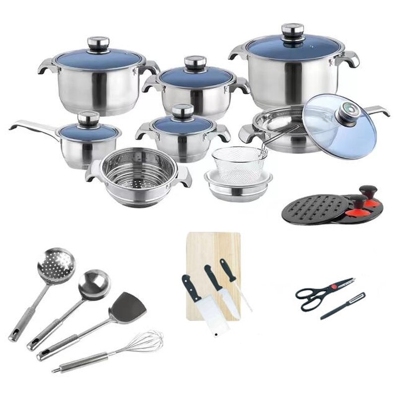 Cooking Set Manufacturer - OEM Hot Selling Stainless Steel 30Pcs with Blue Glass Lid