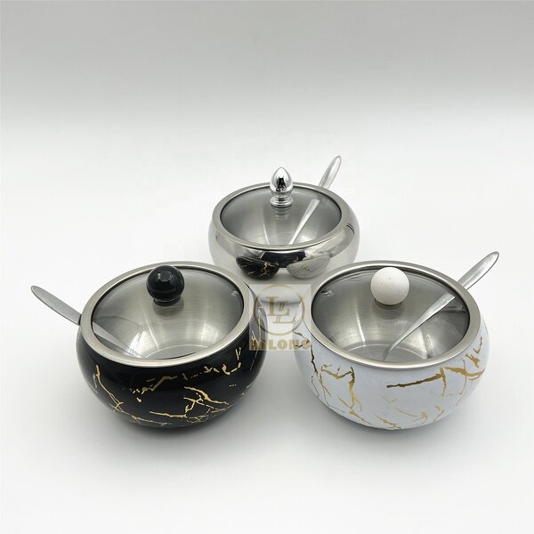 Seasoning Jar Manufacturer - OEM Hot Selling 11cm Stainless Steel Sugar Bowl with Spoon