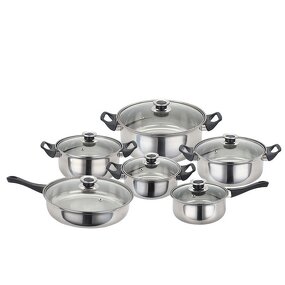Cookware Set Factory - OEM Hot Selling Stainless Steel 12pcs with Black Bakelite