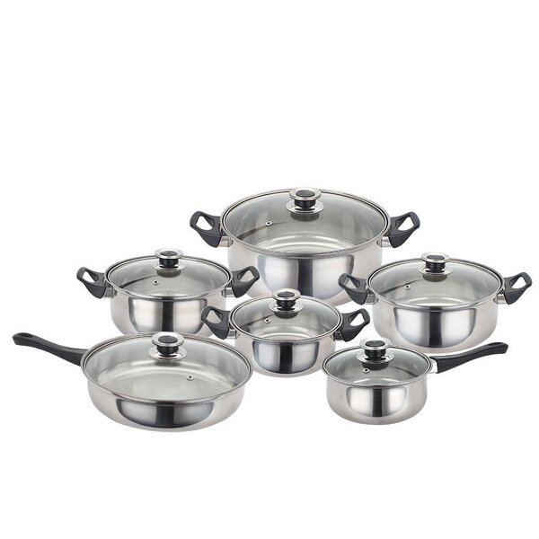 Cookware Set Factory - OEM Hot Selling Stainless Steel 12pcs with Black Bakelite