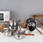 Cookware Set Factory - OEM Hot Sale Stainless Steel 12pcs with Brown Bakelite