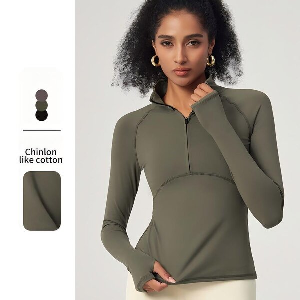 Half-Zipper Yoga Suit Manufacturer - OEM Women's Autumn Winter Slim-Fit Long-Sleeved