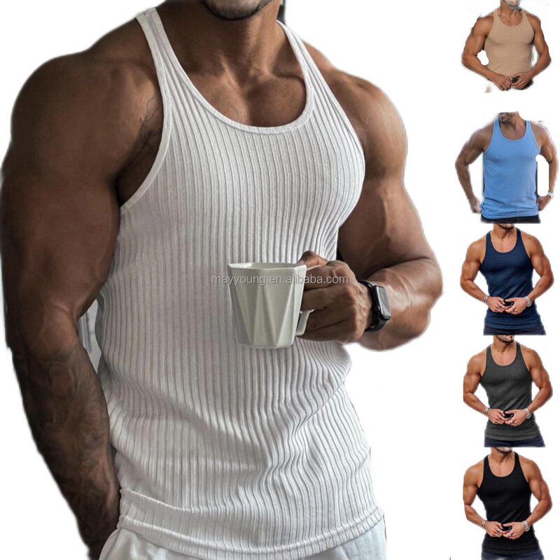 Cotton Tank Tops Manufacturer - OEM Custom 100% Logo Printed Knitting Stripes Gym Vest