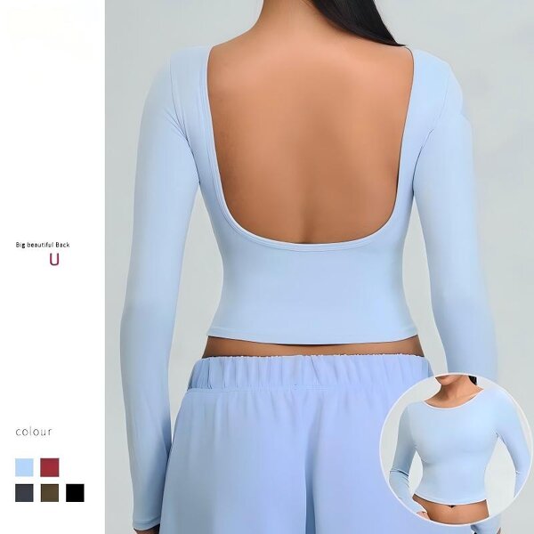 U-Shape Backless Top Manufacturer - OEM Long Sleeves Yoga Slim Lift Fitness