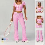 Lounge Outfits Factory - OEM Women's 3 Piece Slim Short Sleeve Low Rise Leggings Sets