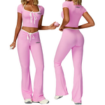 Lounge Outfits Factory - OEM Women's 3 Piece Slim Short Sleeve Low Rise Leggings Sets