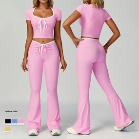 Lounge Outfits Factory - OEM Women's 3 Piece Slim Short Sleeve Low Rise Leggings Sets