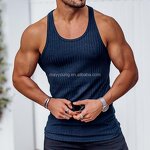 Cotton Tank Tops Manufacturer - OEM Custom 100% Logo Printed Knitting Stripes Gym Vest