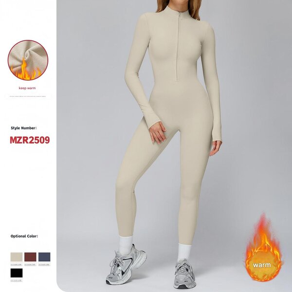 Yoga Bodysuit Factory - OEM Women Zipper Jumpsuit Long Sleeve Comfortable Stretchy