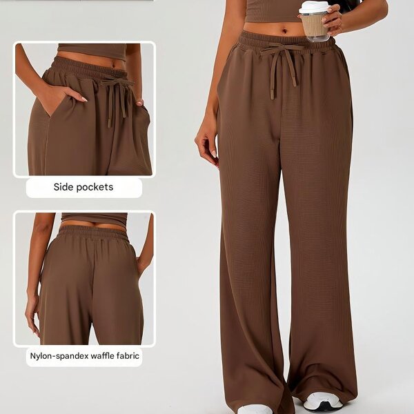High Waist Sports Pants Manufacturer - OEM Women Drawstring Loose Side Pockets Tummy Control