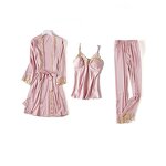 Nightgown Manufacturer - OEM Women's Plus-size Solid Color Silk Comfy Three-piece Set
