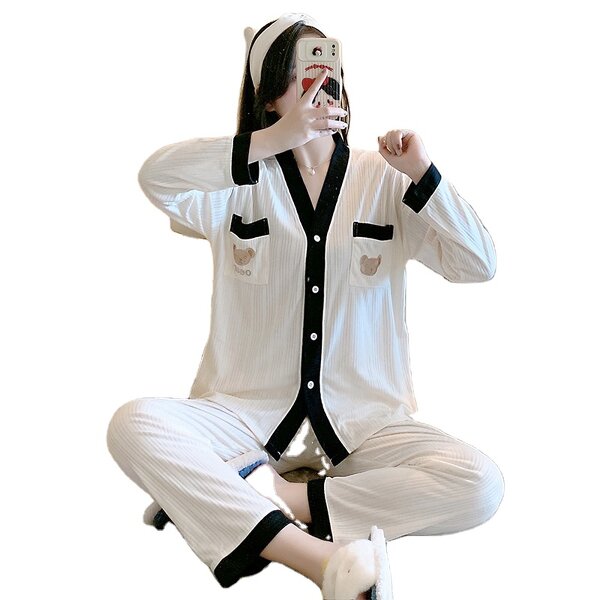 V-neck Pajamas Factory - OEM Women Fashion Milk Silk Buttons Home Dress Sleepwear