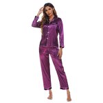 Long Sleeve Pajamas Factory - OEM European American Pure Color Silk Comfortable Sleepwear