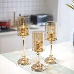 Pillar Candle Holder Manufacturer - OEM Nordic Romantic Metal Glass Golden for Wedding