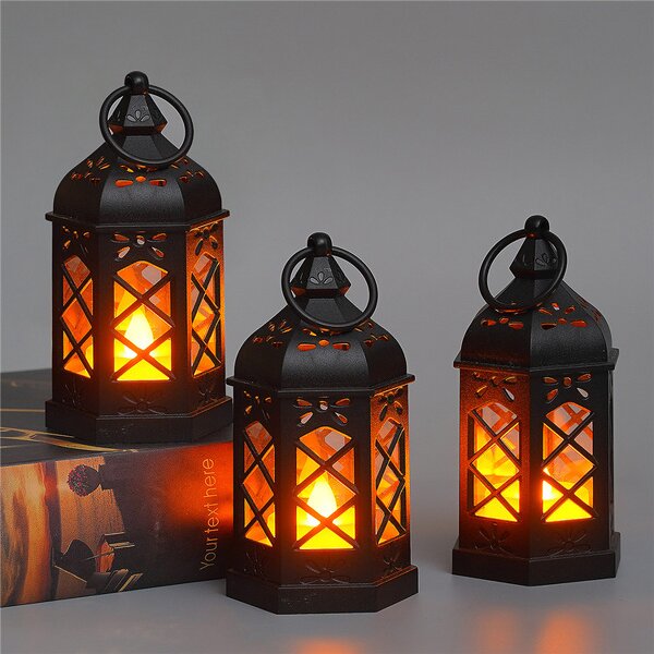 Hanging LED Candle Lantern Factory - OEM Wholesale Vintage Black Hexagonal Flickering