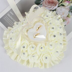 Wedding Ring Pillow Factory - OEM Wholesale Romantic Couples Ribbon Bow Rose Heart