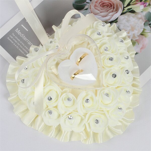 Wedding Ring Pillow Factory - OEM Wholesale Romantic Couples Ribbon Bow Rose Heart