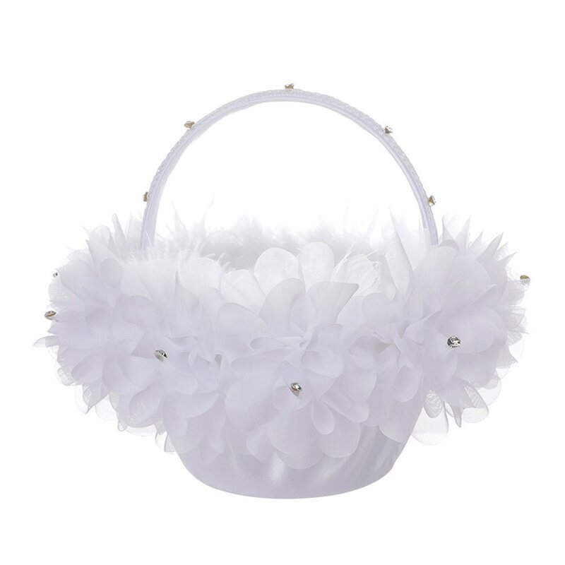 Flower Basket Factory - OEM White Wedding Girl Scattering with Handle for Bridal Shower