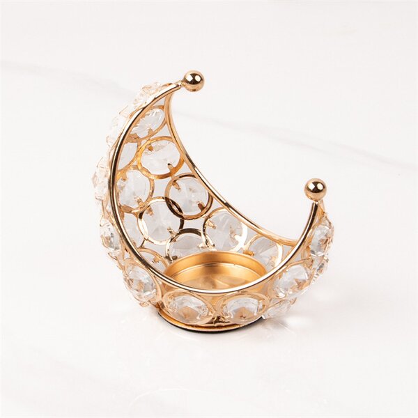 Moon Candlestick Manufacturer - OEM Wholesale Luxury Gold Metal Romantic Crystal Stand