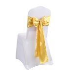 Wedding Chair Sash Factory - OEM Gold Ribbon Satin Bow Bands for Banquet Reception