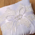 Ring Pillow Manufacturer - OEM White Ribbon Bow Lace Bride for Anniversary Wedding Party