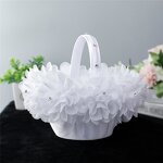 Flower Basket Factory - OEM White Wedding Girl Scattering with Handle for Bridal Shower