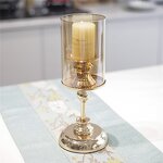 Pillar Candle Holder Manufacturer - OEM Nordic Romantic Metal Glass Golden for Wedding