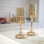 Pillar Candle Holder Manufacturer - OEM Nordic Romantic Metal Glass Golden for Wedding