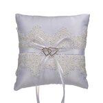 Ring Pillow Manufacturer - OEM White Ribbon Bow Lace Bride for Anniversary Wedding Party