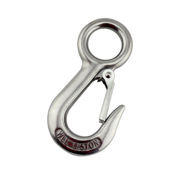 Crane Hook Manufacturer - OEM Heavy Duty Stainless Steel Large Eye Spring Latched 0.3 T