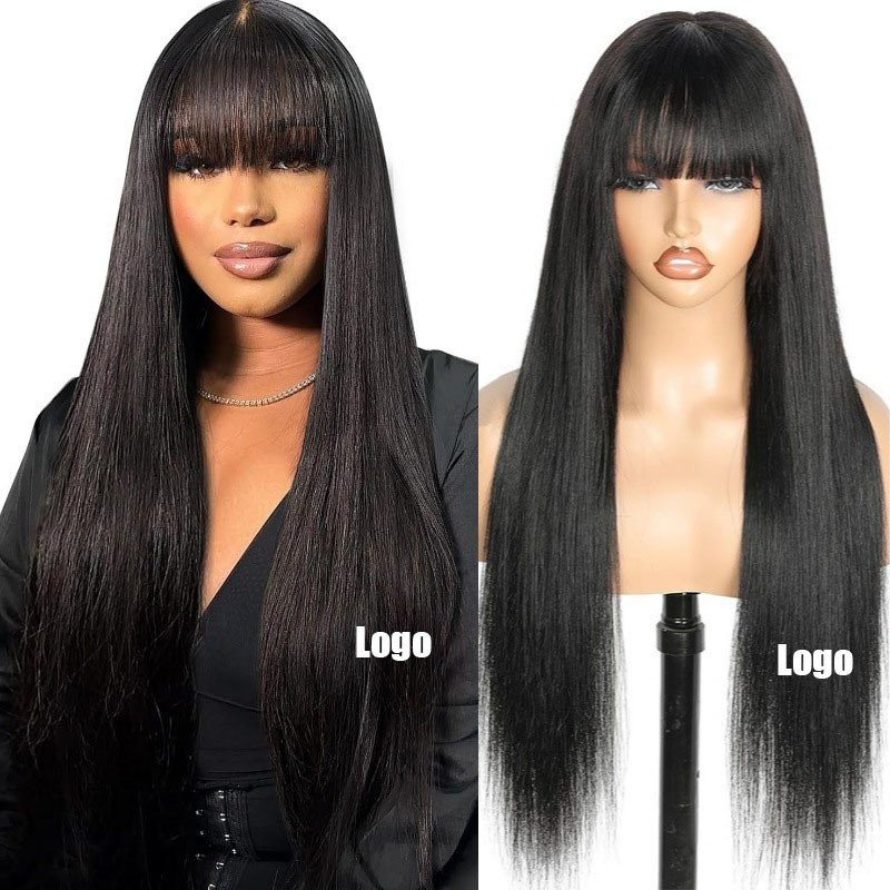 Wholesale 26inches100% Human Wig with Bangs Straight Hair Head Set in Africa and America Hot Spot