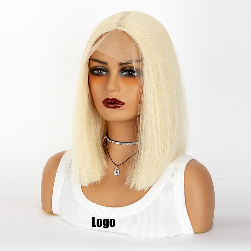 Cheap European and American Wig Female Black Short Straight Hair Center Part bob Carries Short Straight Hair Rose Net