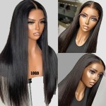 Wholesale  30inches European Female Wig Front Lace Straight Hair Wig Black Medium Length Straight Hair Multi-size Optional