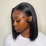 Cheap European and American Wig Female Black Short Straight Hair Center Part bob Carries Short Straight Hair Rose Net