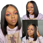 Cheap European and American Wig Female Black Short Straight Hair Center Part bob Carries Short Straight Hair Rose Net