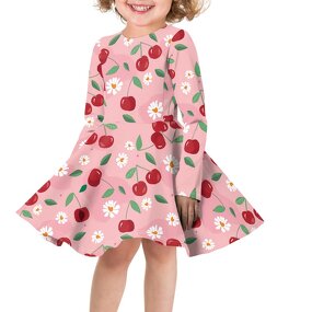 Kids Party Dresses Factory - OEM Wholesale Cartoon Cherry Design Pink Luxury Print