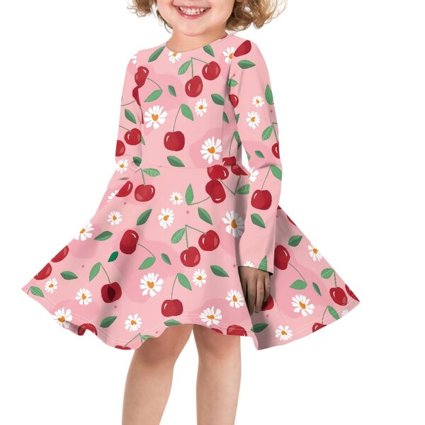 Kids Party Dresses Factory - OEM Wholesale Cartoon Cherry Design Pink Luxury Print