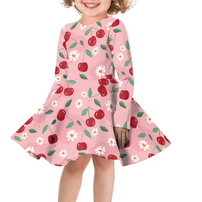 Kids Party Dresses Factory - OEM Wholesale Cartoon Cherry Design Pink Luxury Print